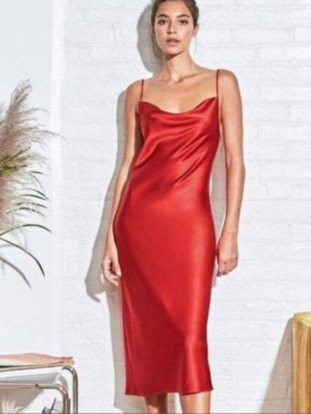 Bebe Red Satin Cowl Neck Midi Slip Dress Size M NWT Y2K